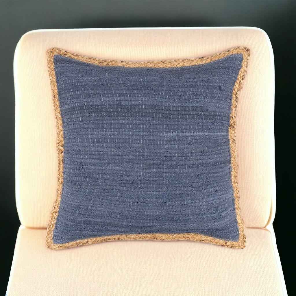 20" X 20" Blue and Beige Cotton Blend Zippered Pillow
