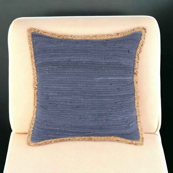20" X 20" Blue and Beige Cotton Blend Zippered Pillow