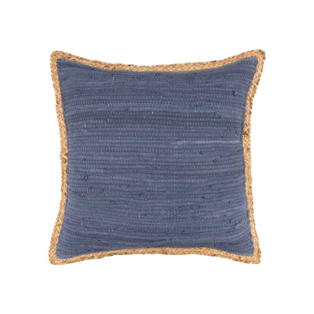 20" X 20" Blue and Beige Cotton Blend Zippered Pillow