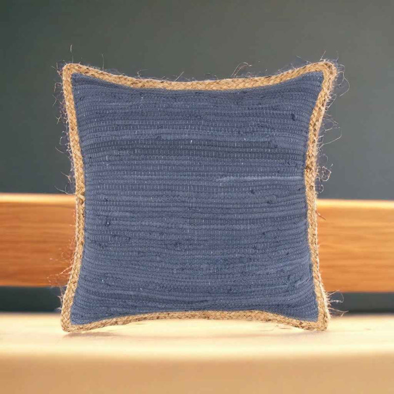 20" X 20" Blue and Beige Cotton Blend Zippered Pillow