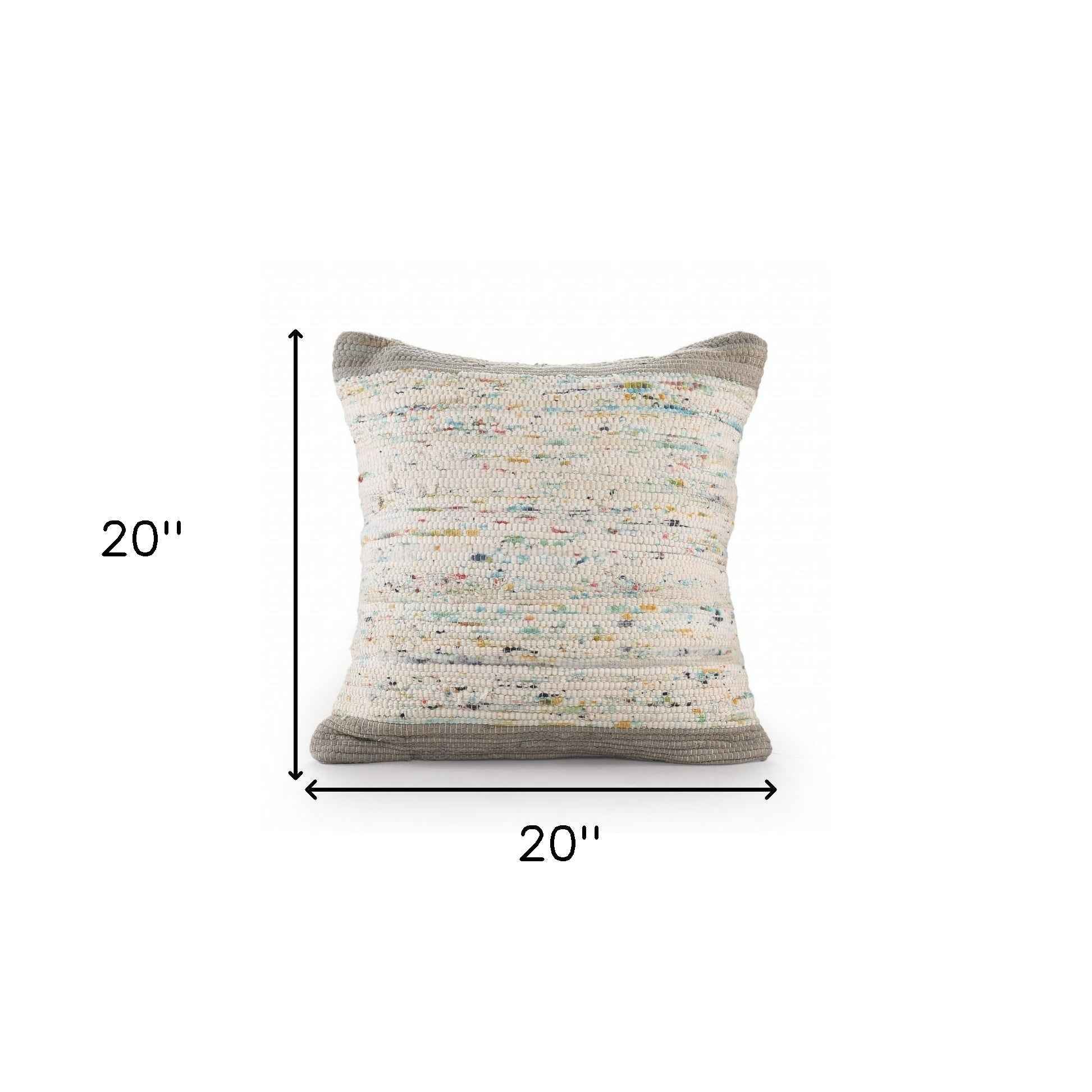 20" X 20" Gray And Off-White 100% Cotton Abstract Zippered Pillow