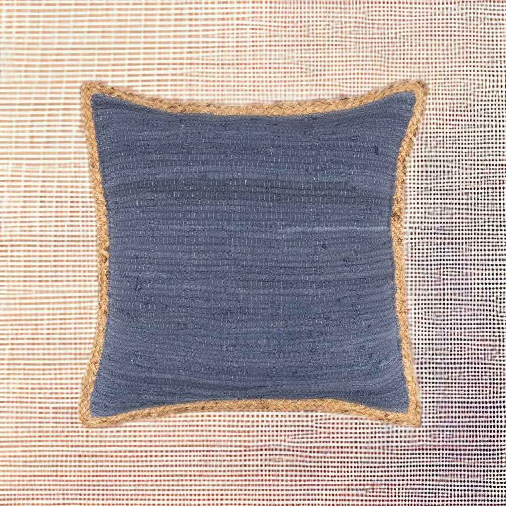 20" X 20" Blue and Beige Cotton Blend Zippered Pillow