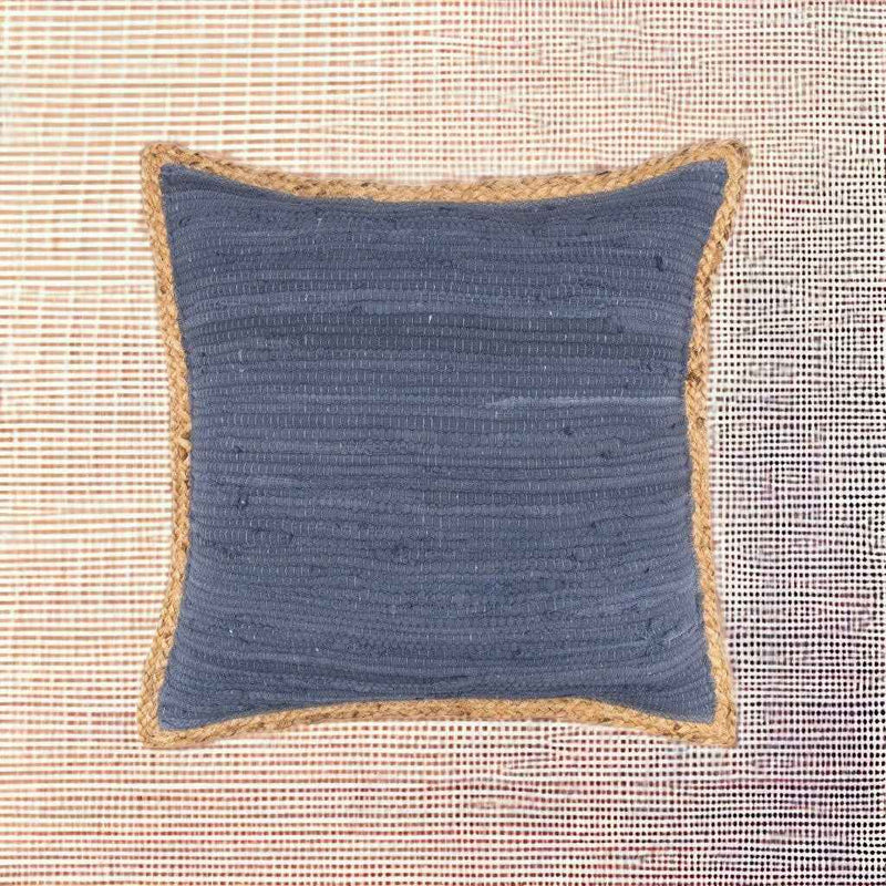 20" X 20" Blue and Beige Cotton Blend Zippered Pillow