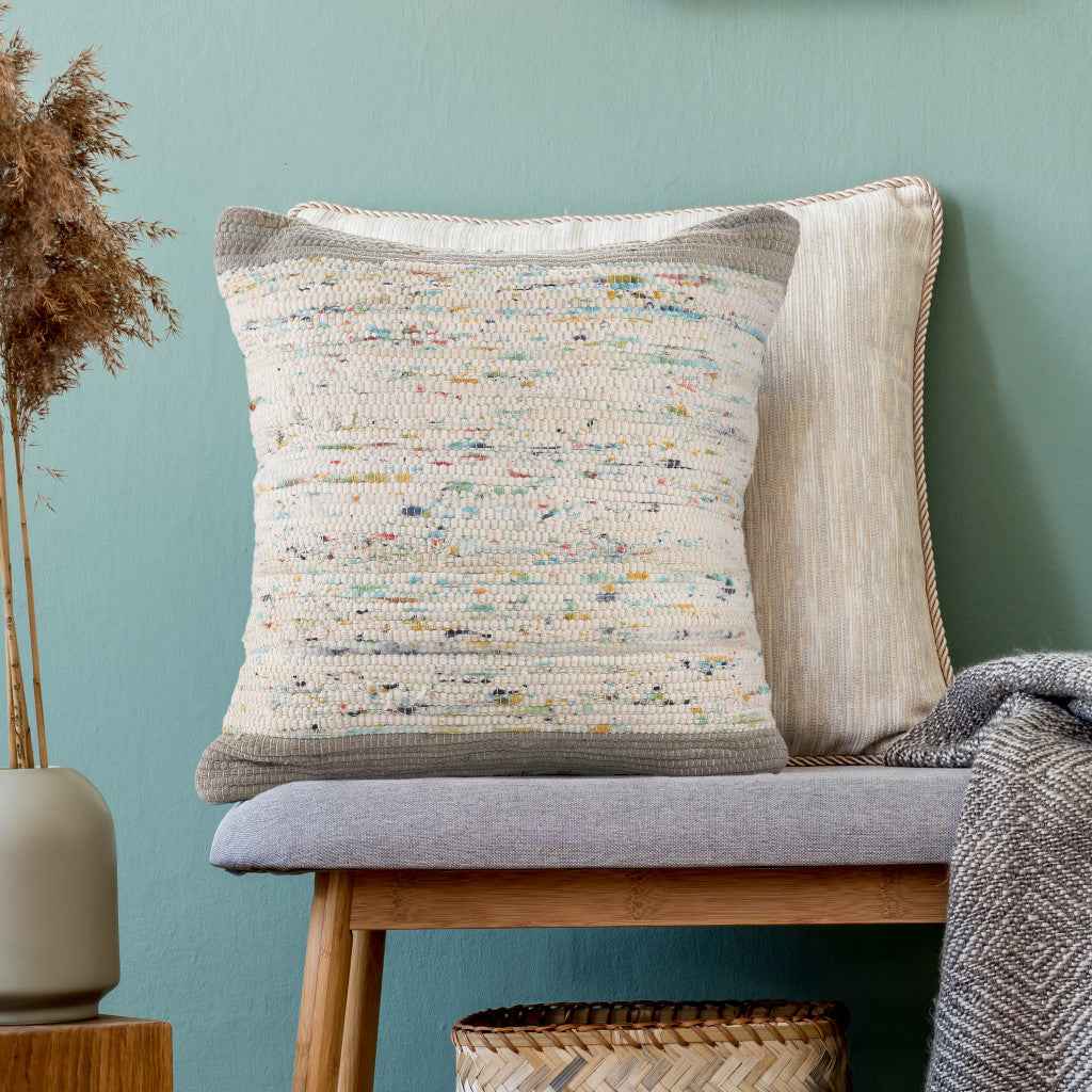 20" X 20" Gray And Off-White 100% Cotton Abstract Zippered Pillow