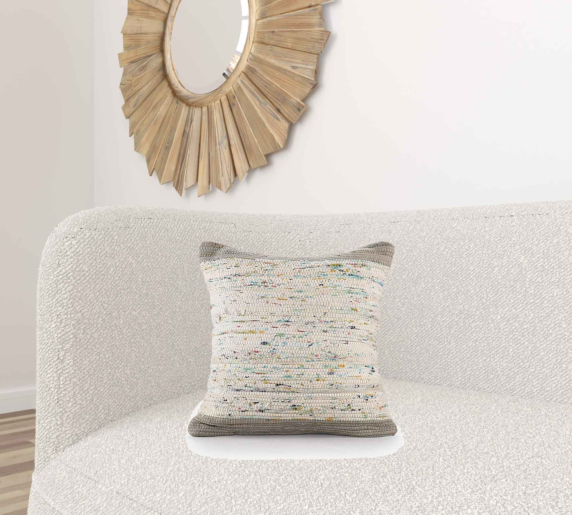 20" X 20" Gray And Off-White 100% Cotton Abstract Zippered Pillow