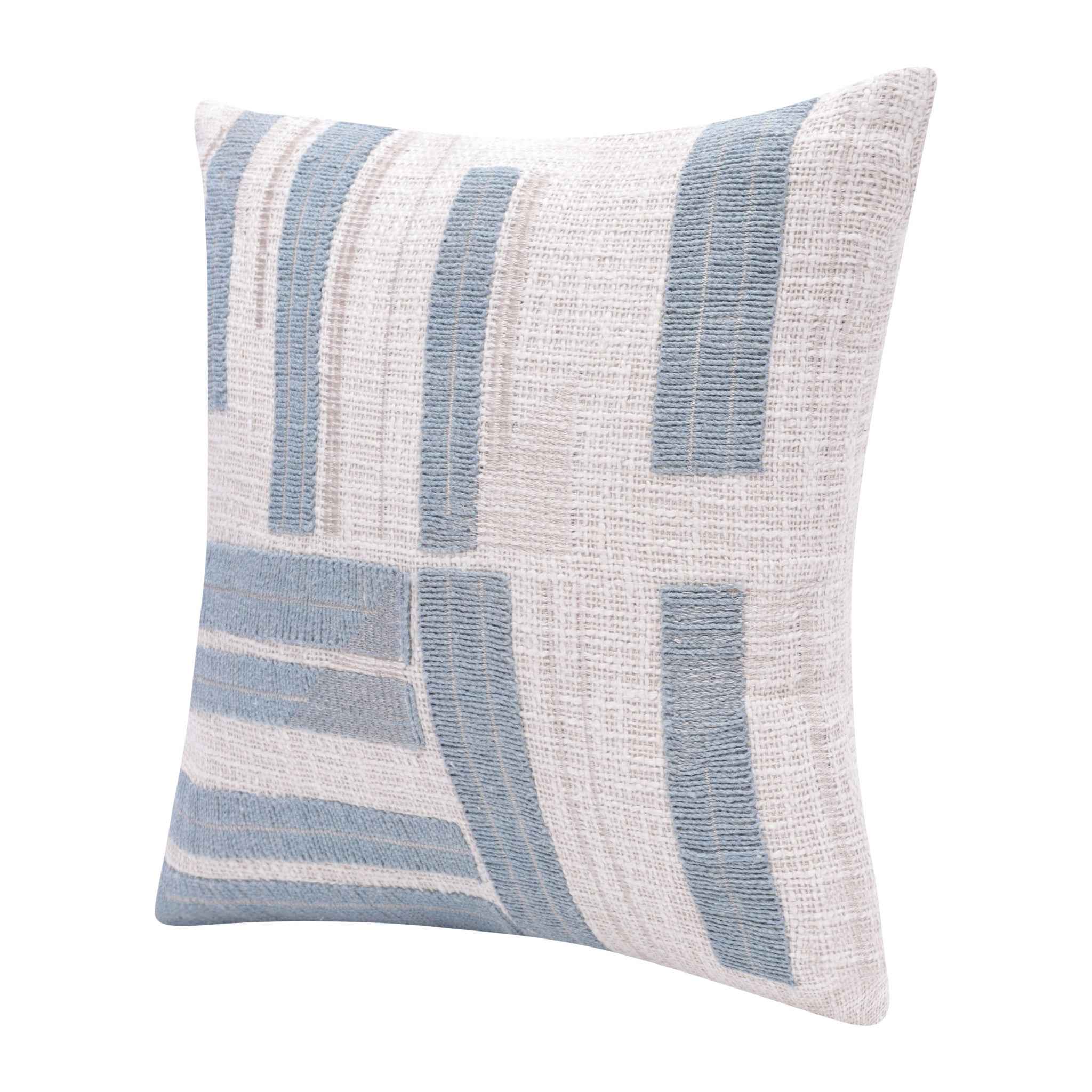 20" X 20" Ocean Blue And Ivory 100% Cotton Striped Zippered Pillow