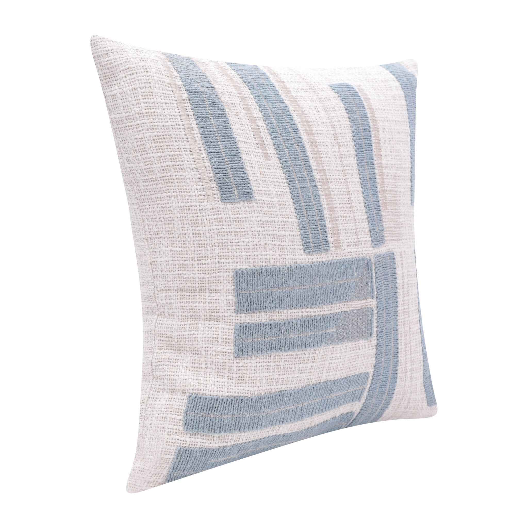 20" X 20" Ocean Blue And Ivory 100% Cotton Striped Zippered Pillow