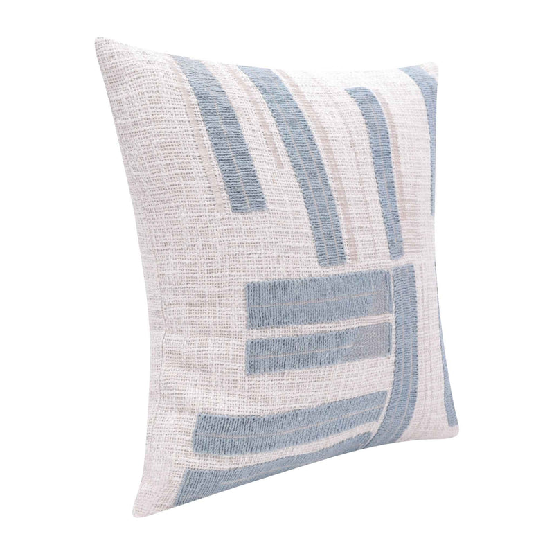 20" X 20" Ocean Blue And Ivory 100% Cotton Striped Zippered Pillow