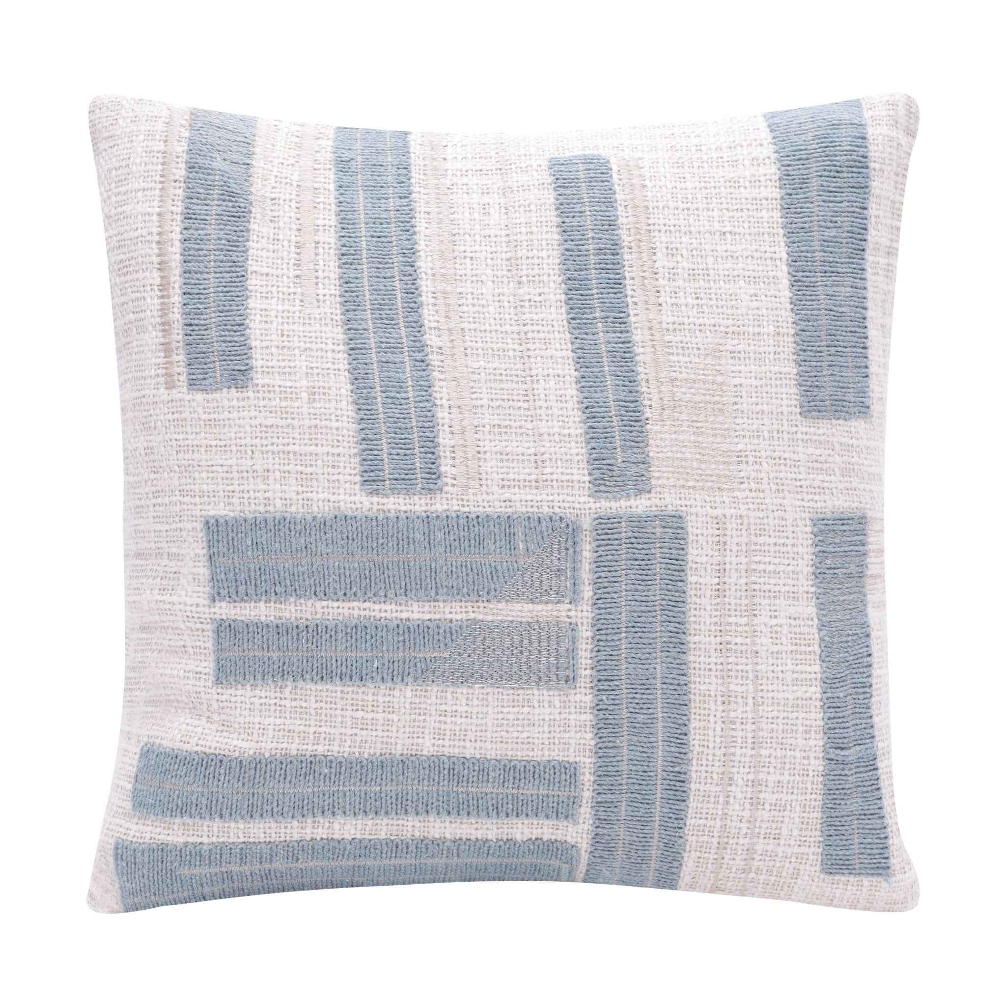 20" X 20" Ocean Blue And Ivory 100% Cotton Striped Zippered Pillow