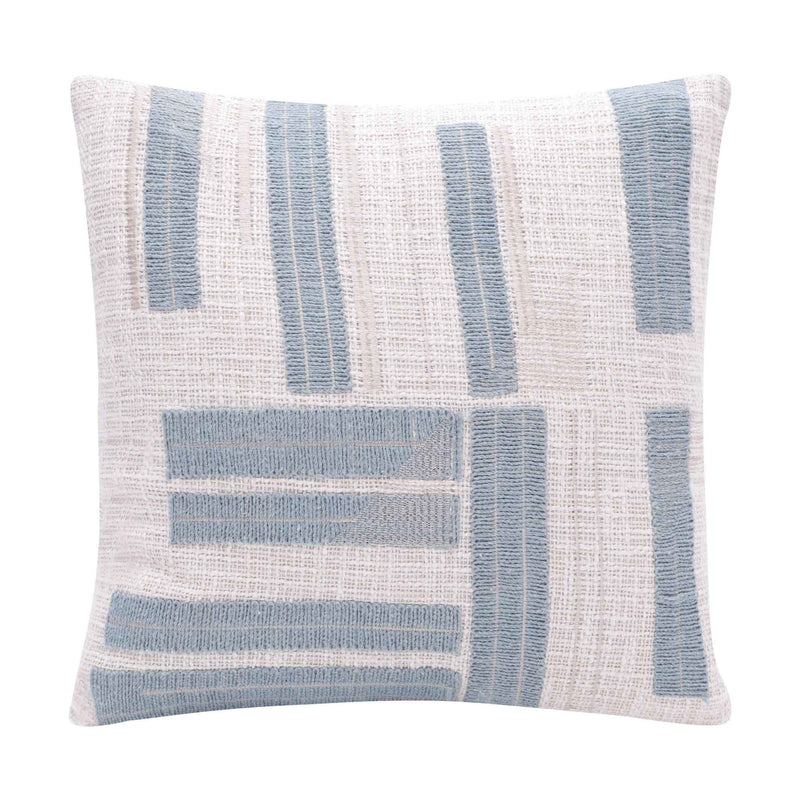 20" X 20" Ocean Blue And Ivory 100% Cotton Striped Zippered Pillow