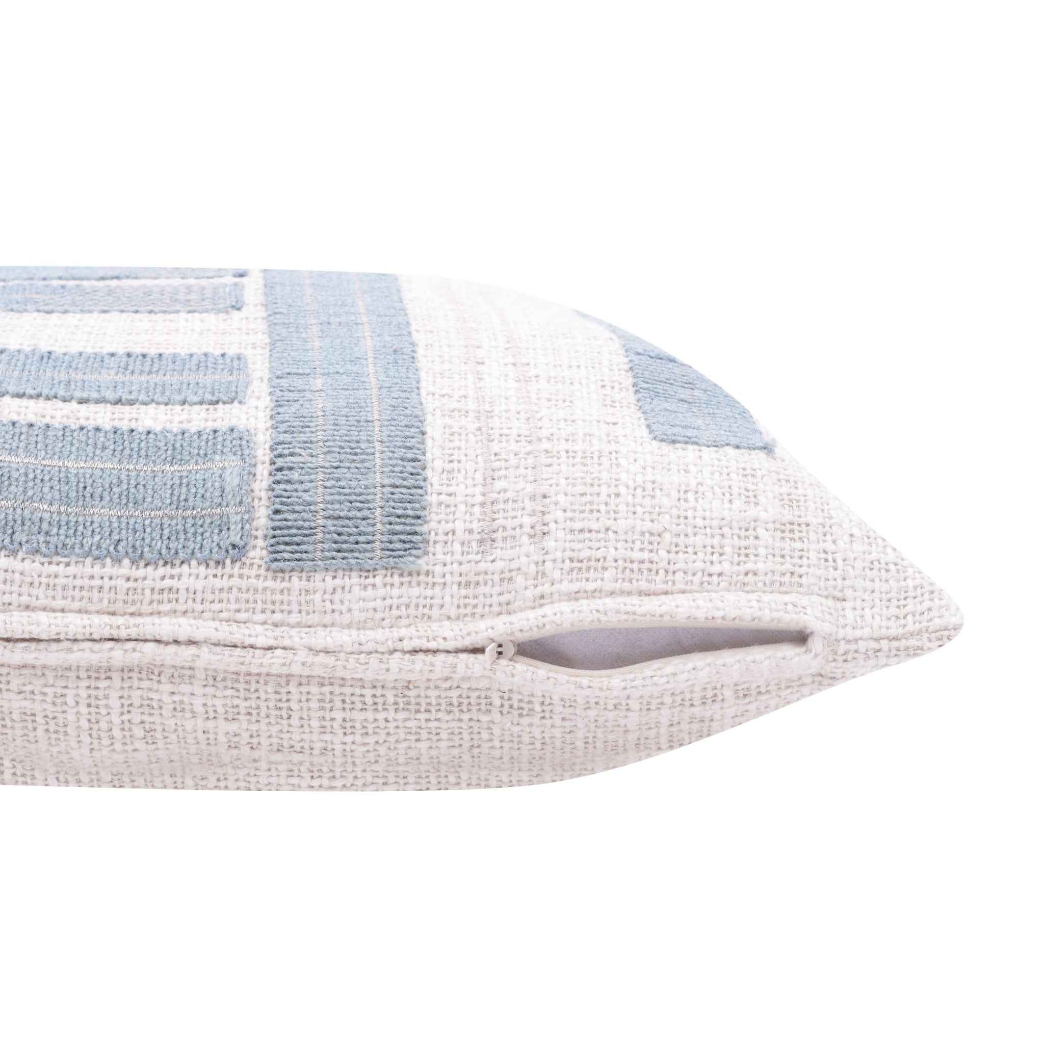 20" X 20" Ocean Blue And Ivory 100% Cotton Striped Zippered Pillow