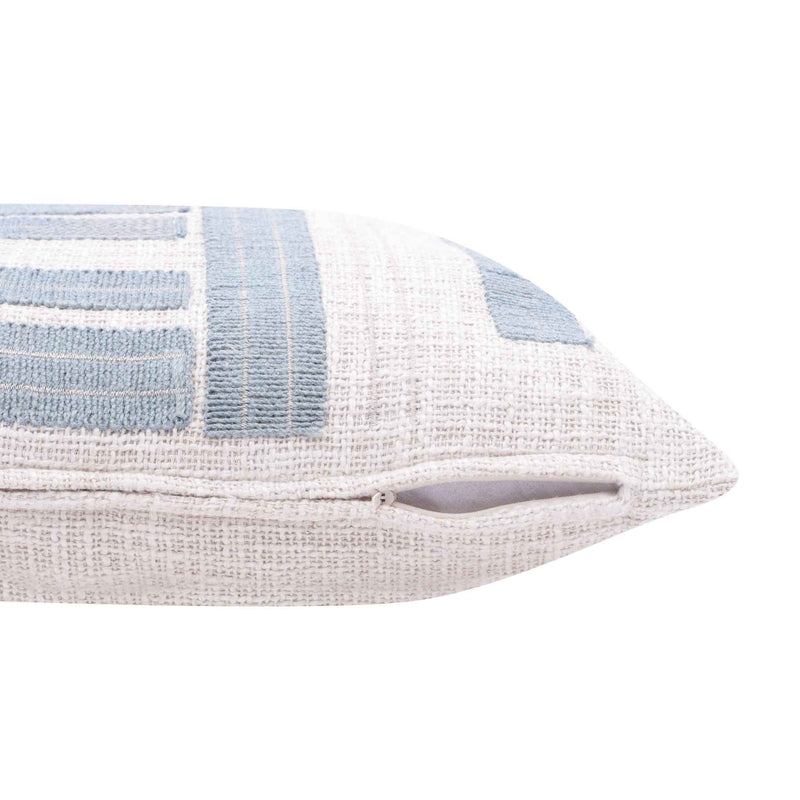 20" X 20" Ocean Blue And Ivory 100% Cotton Striped Zippered Pillow