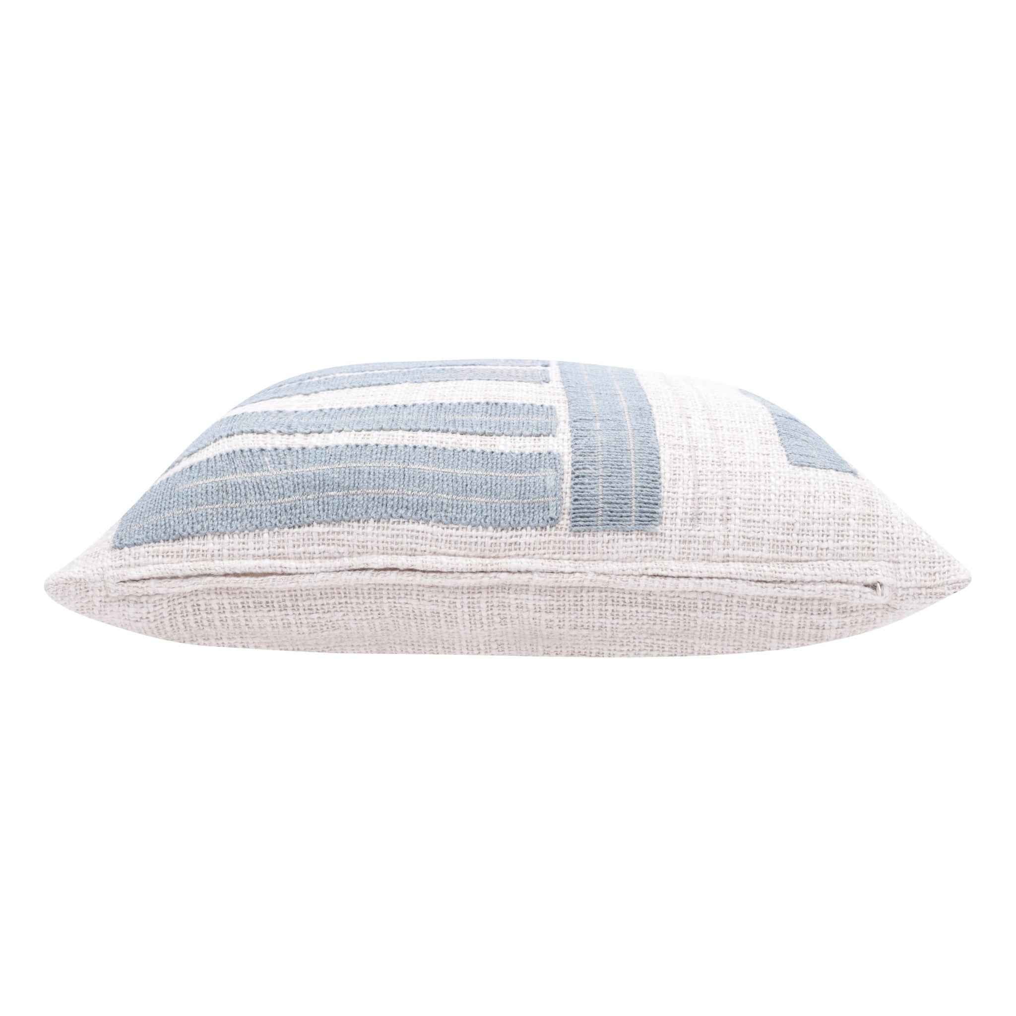 20" X 20" Ocean Blue And Ivory 100% Cotton Striped Zippered Pillow