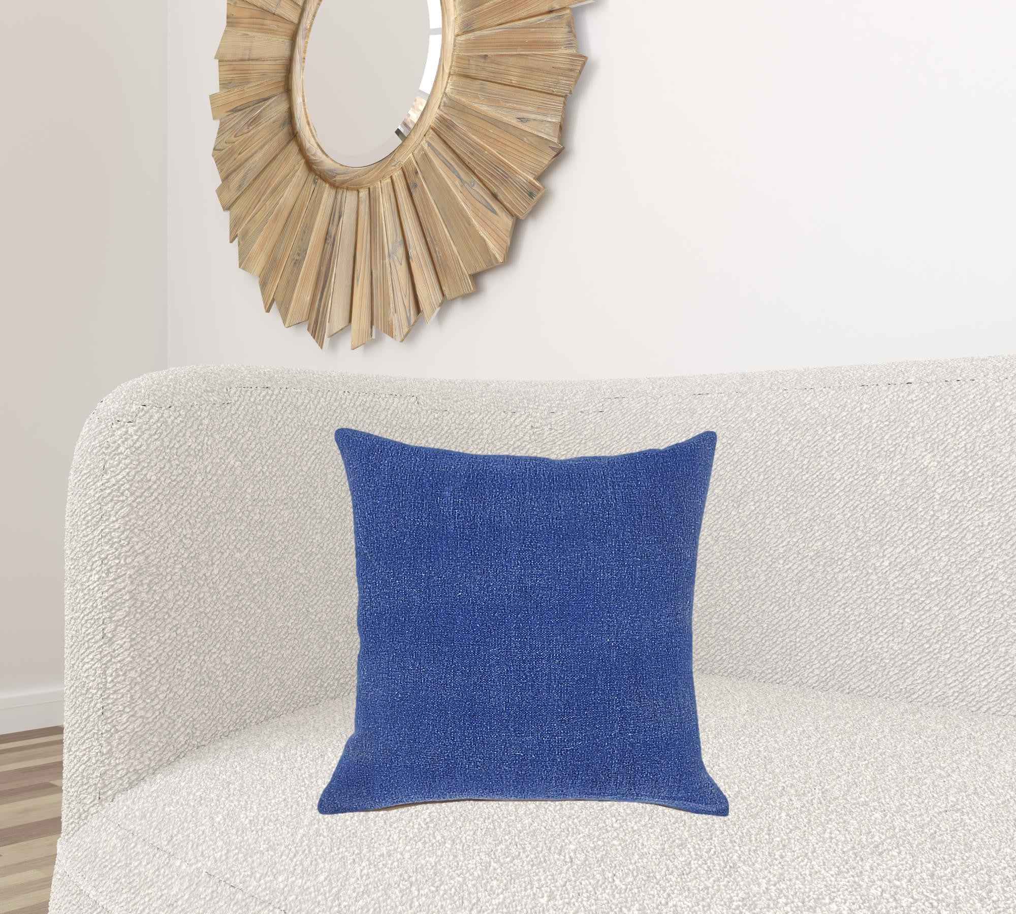 20" X 20" Classic Blue 100% Cotton Zippered Pillow