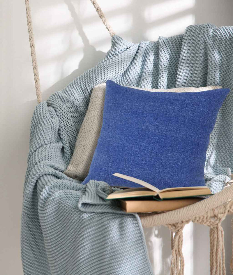 20" X 20" Classic Blue 100% Cotton Zippered Pillow
