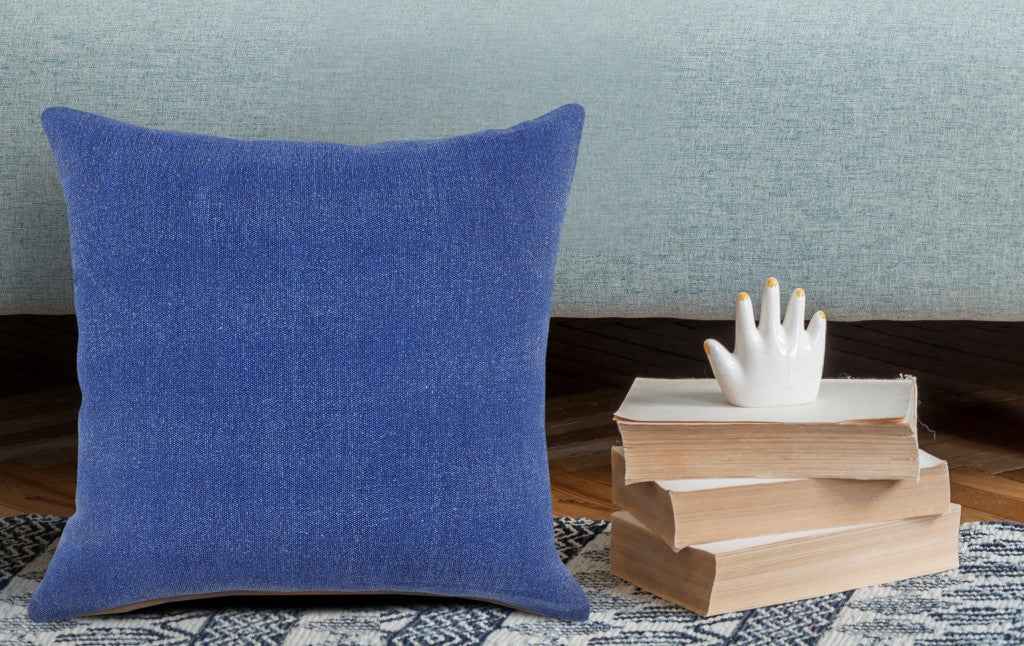 20" X 20" Classic Blue 100% Cotton Zippered Pillow