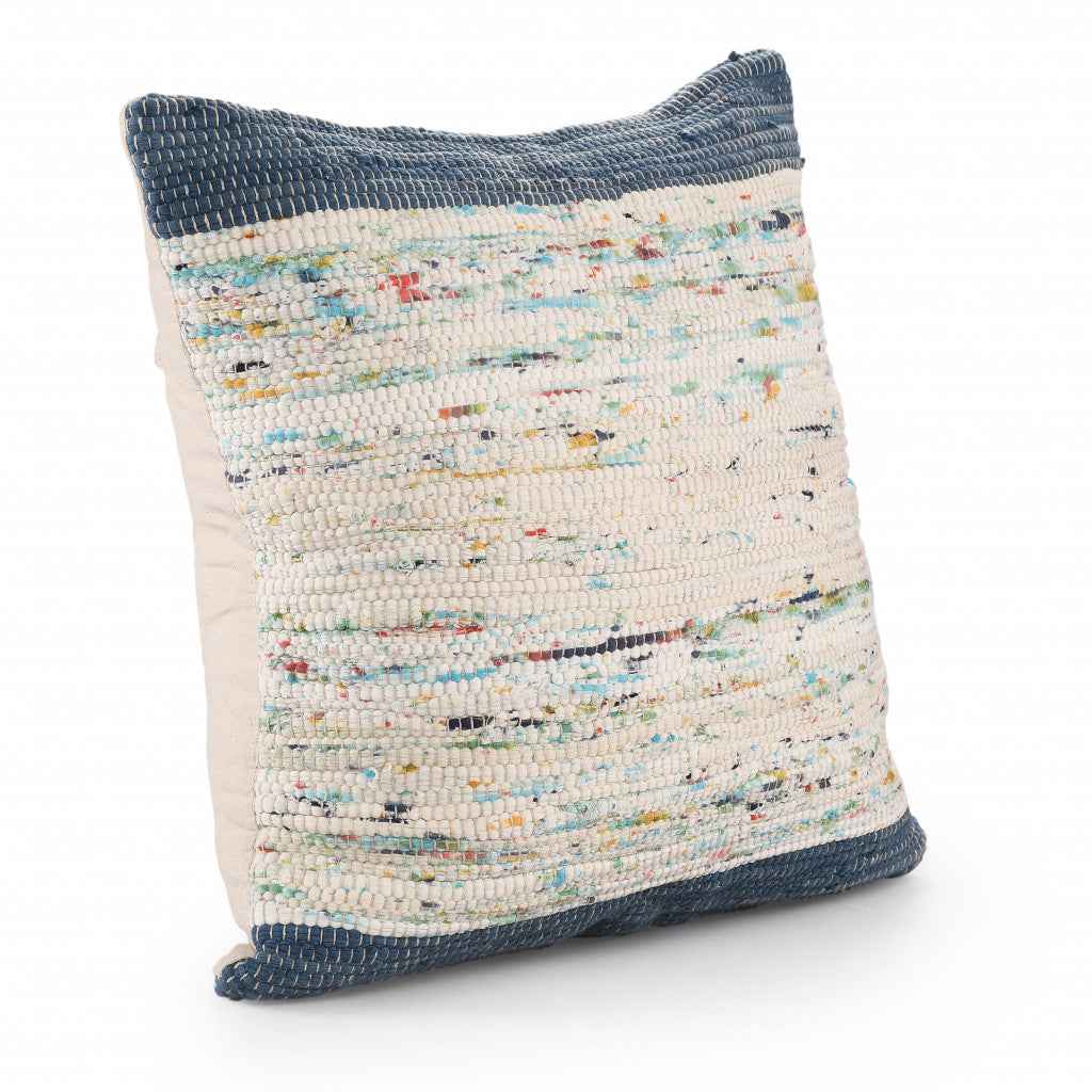 20" X 20" Blue And Off-White 100% Cotton Abstract Zippered Pillow