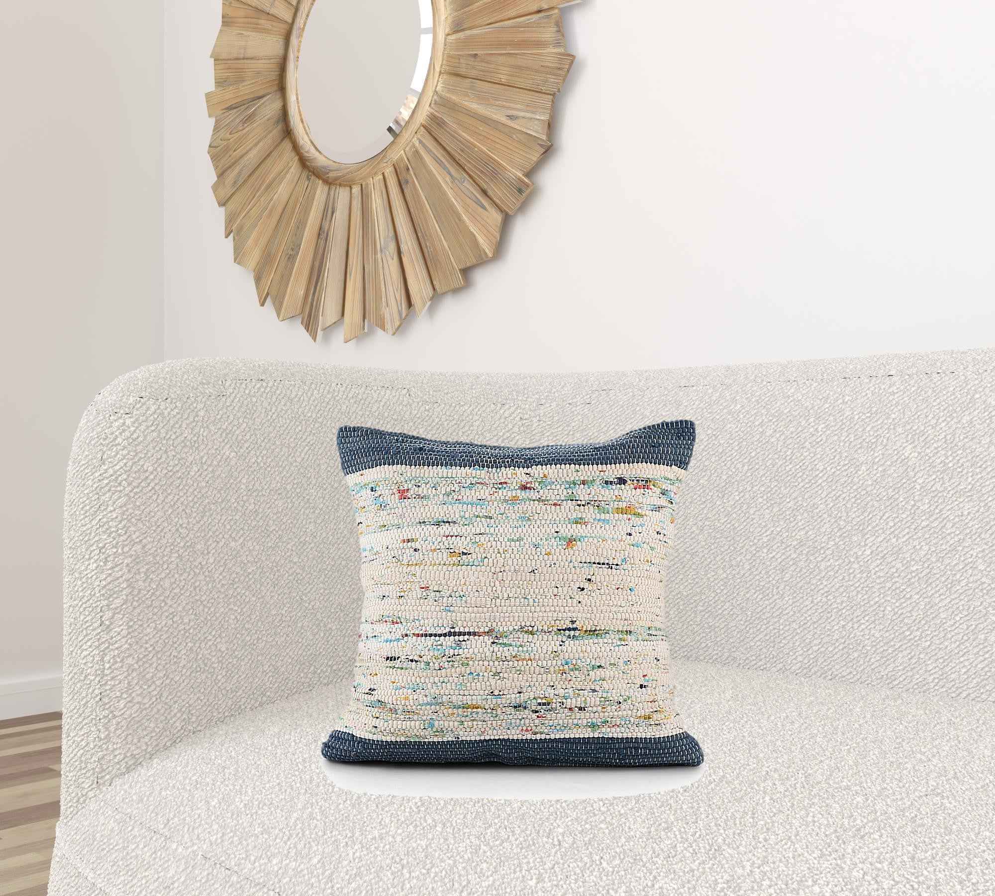 20" X 20" Blue And Off-White 100% Cotton Abstract Zippered Pillow