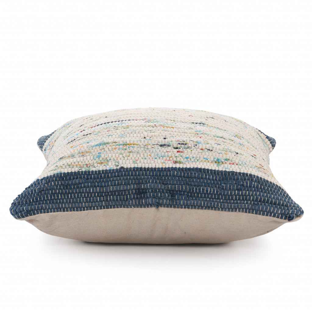 20" X 20" Blue And Off-White 100% Cotton Abstract Zippered Pillow