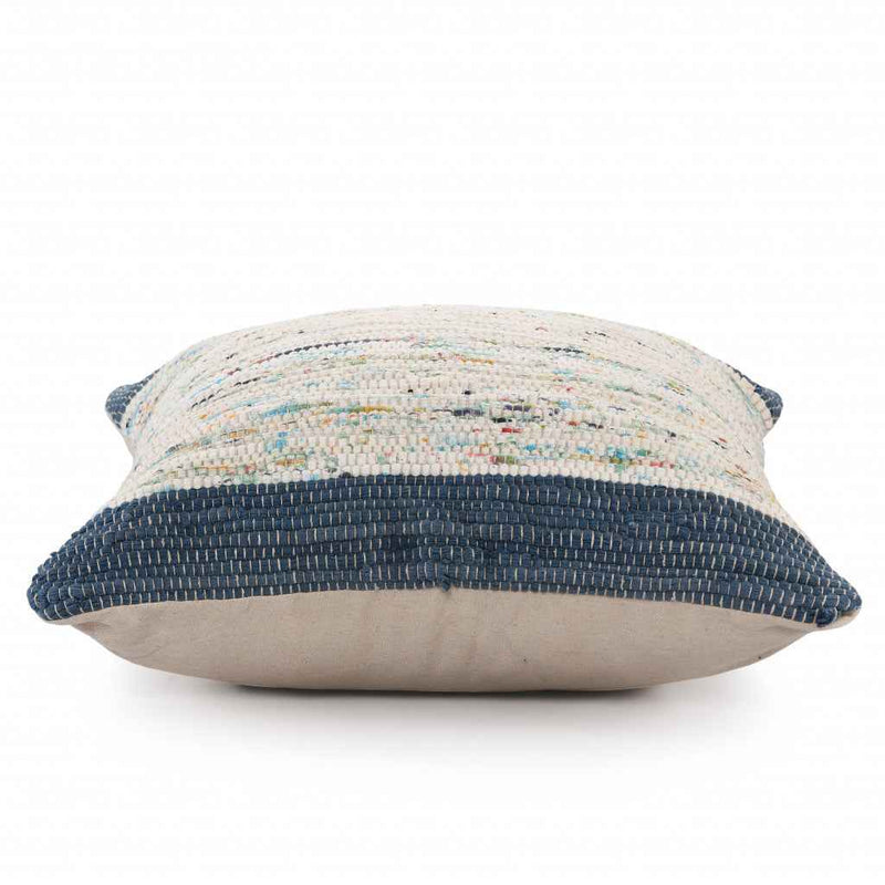 20" X 20" Blue And Off-White 100% Cotton Abstract Zippered Pillow