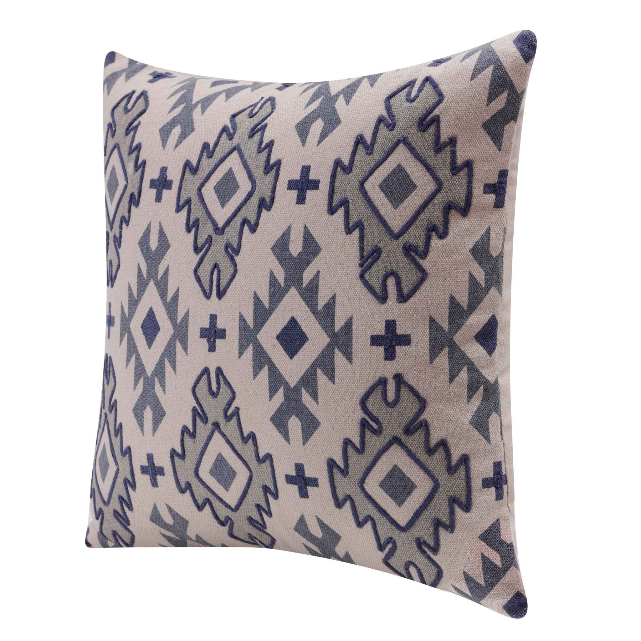 20" X 20" Blue And Gray 100% Cotton Geometric Zippered Pillow
