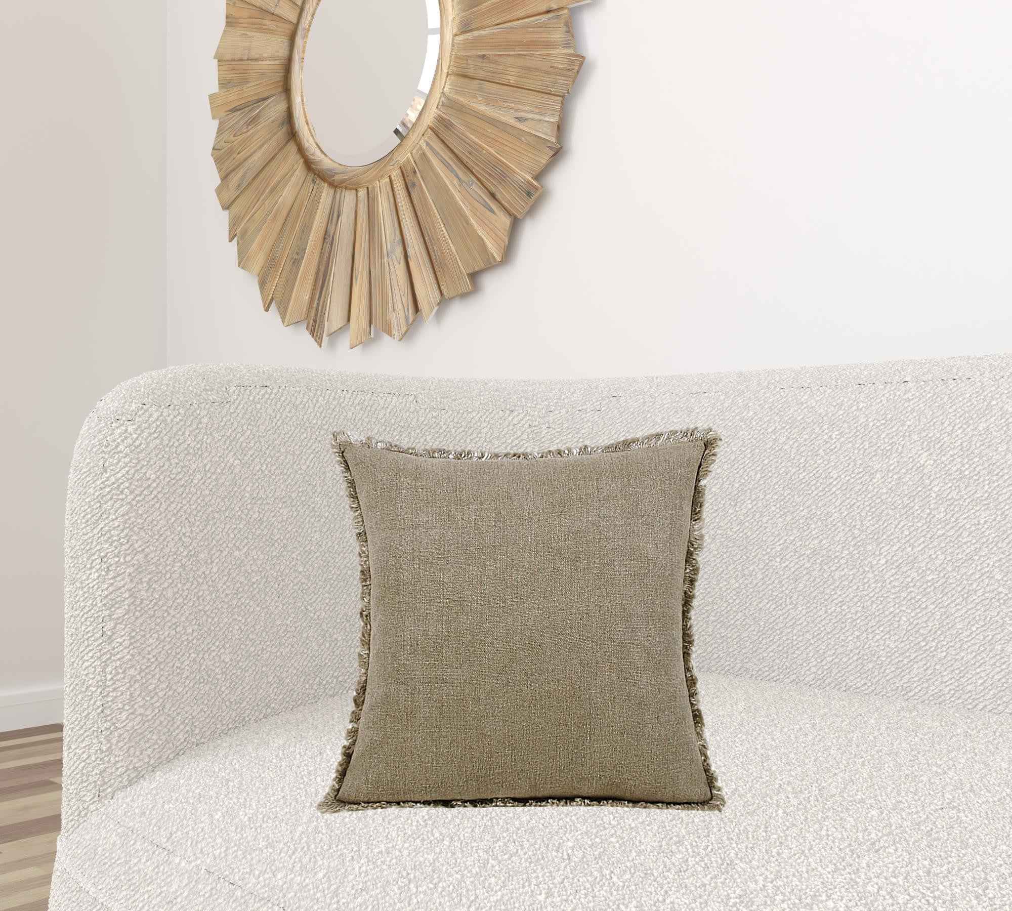 20" X 20" Tan And Ivory Linen Zippered Pillow