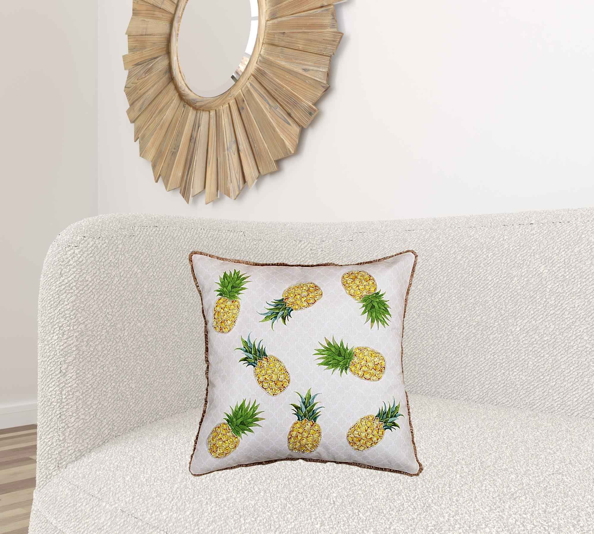 20" X 20" Yellow And Green Polyester Tropical Zippered Pillow