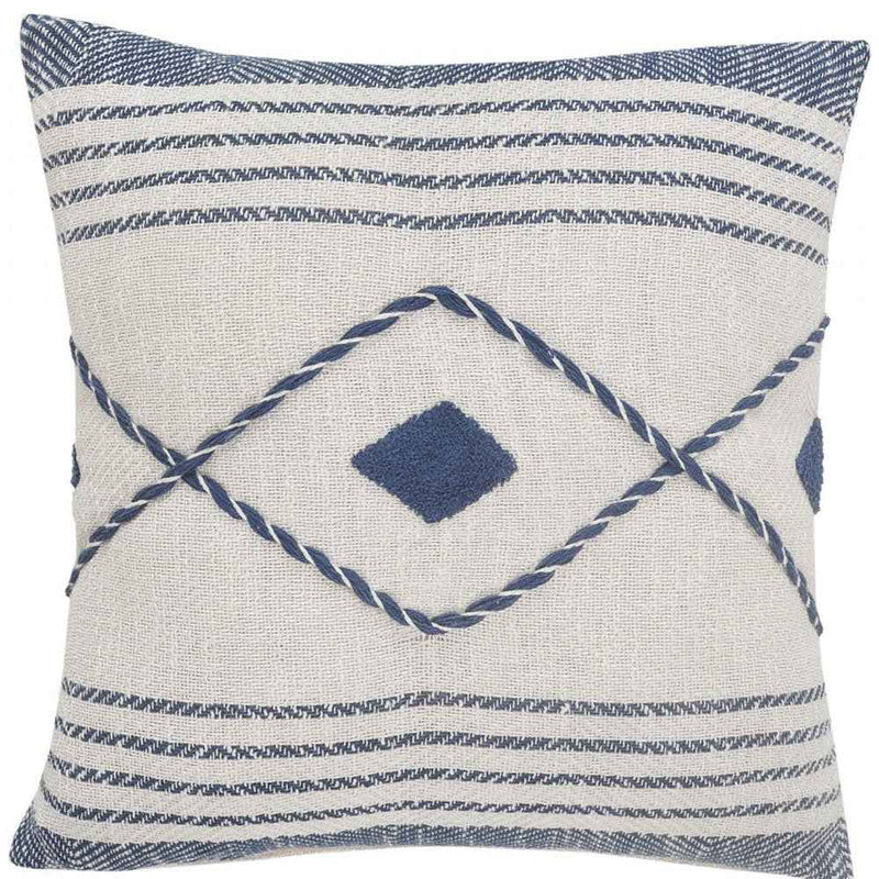 20" X 20" Blue And White 100% Cotton Coastal Zippered Pillow