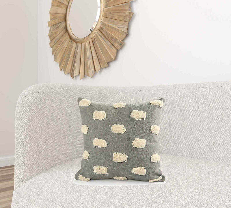 20" X 20" Gray 100% Cotton Zippered Pillow