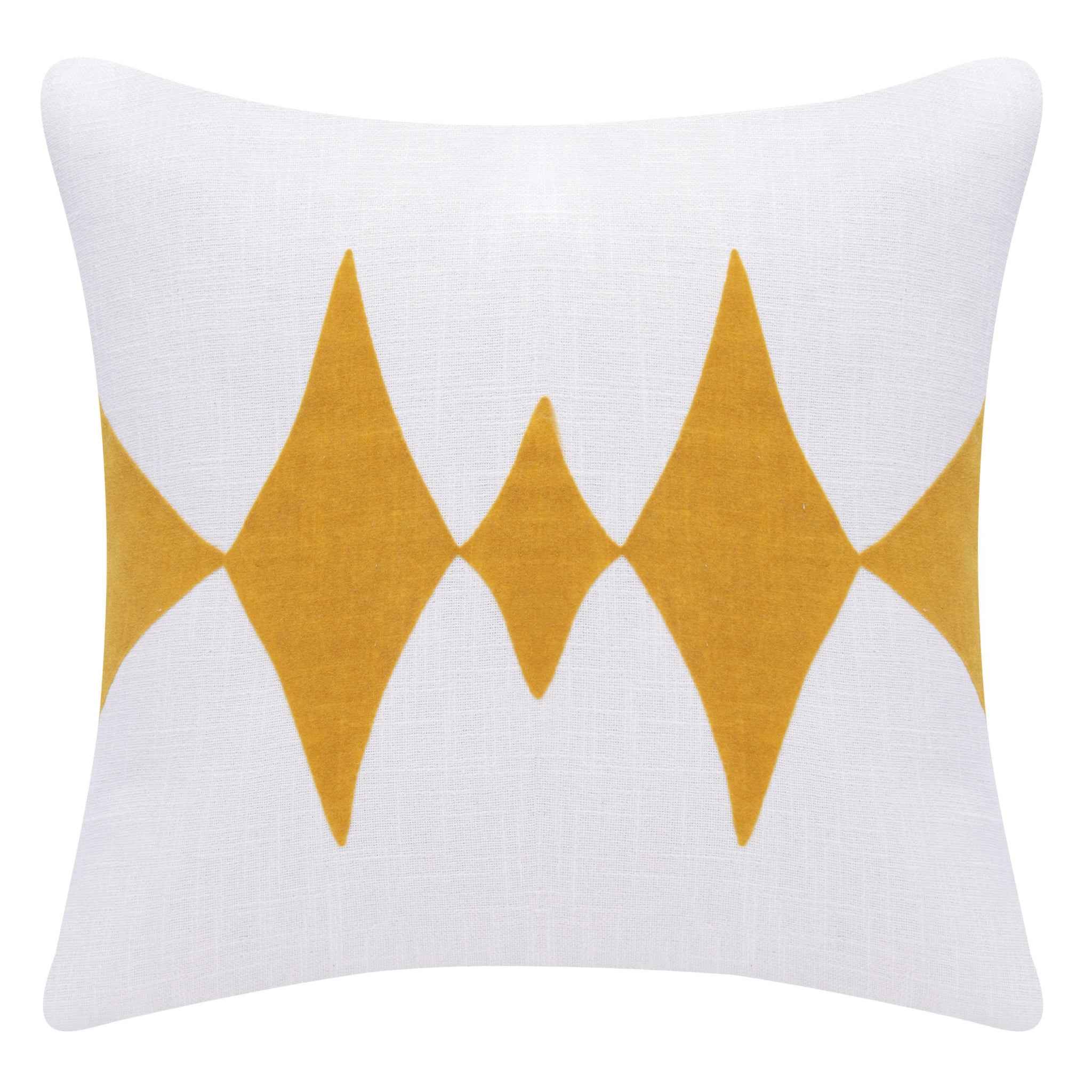 20" X 20" Yellow And White 100% Cotton Diamond Zippered Pillow