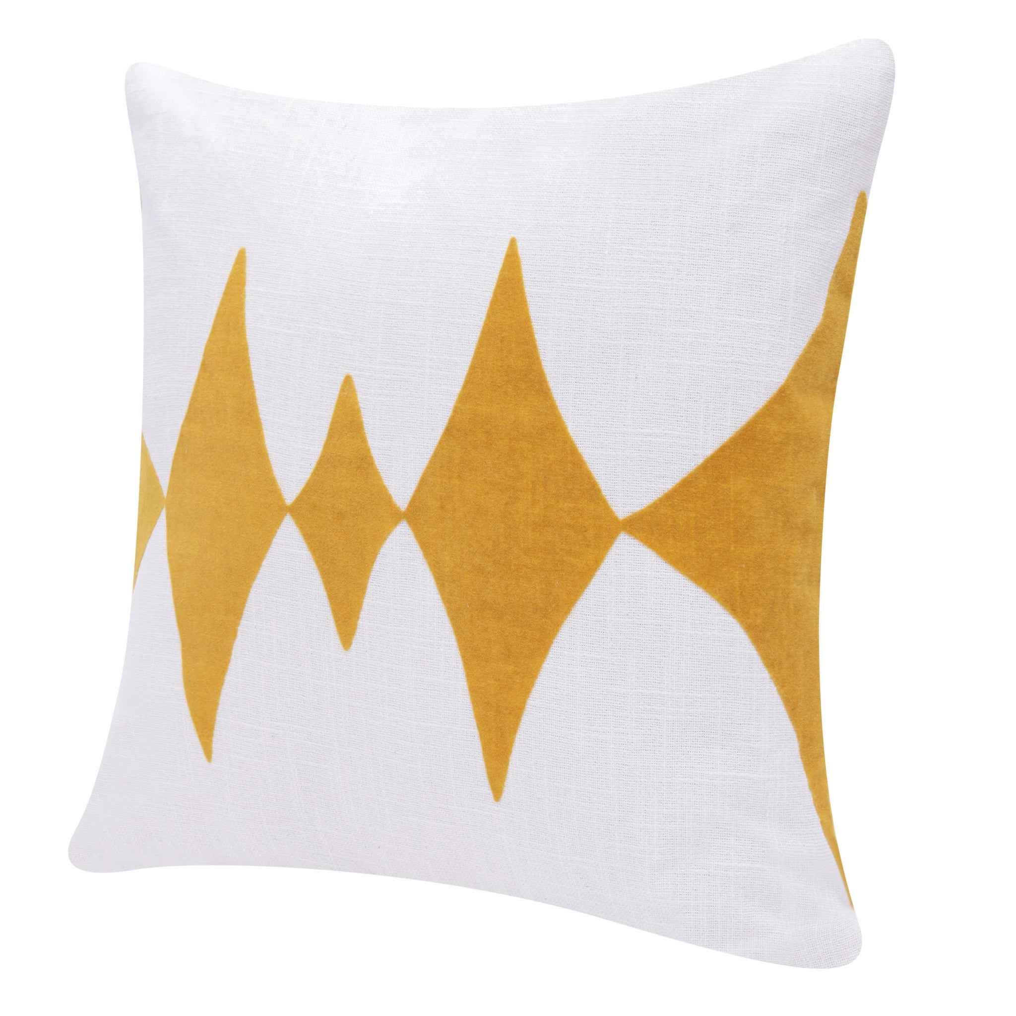 20" X 20" Yellow And White 100% Cotton Diamond Zippered Pillow