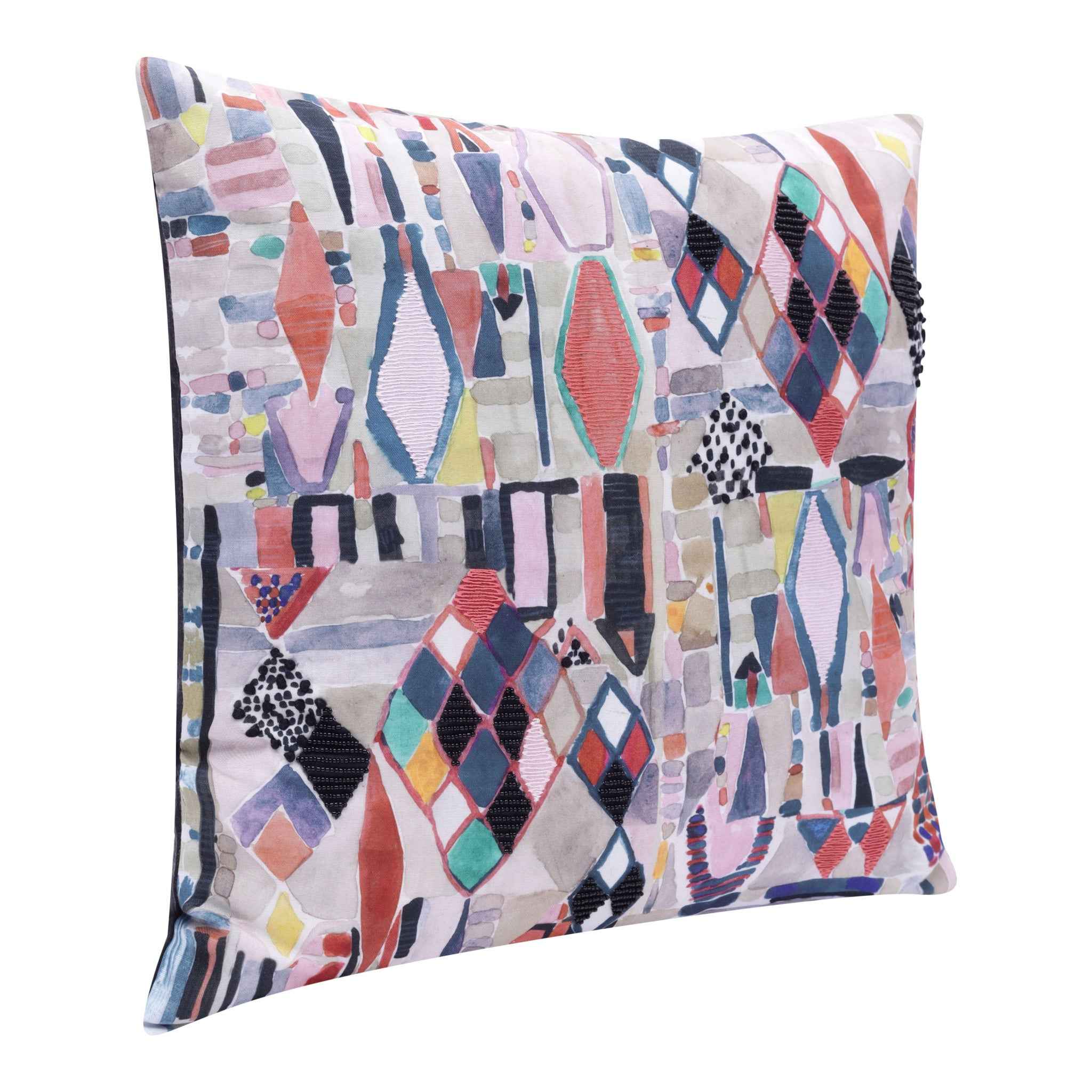 24" X 24" Red Pink Blue Gray And Black Polyester Abstract Zippered Pillow