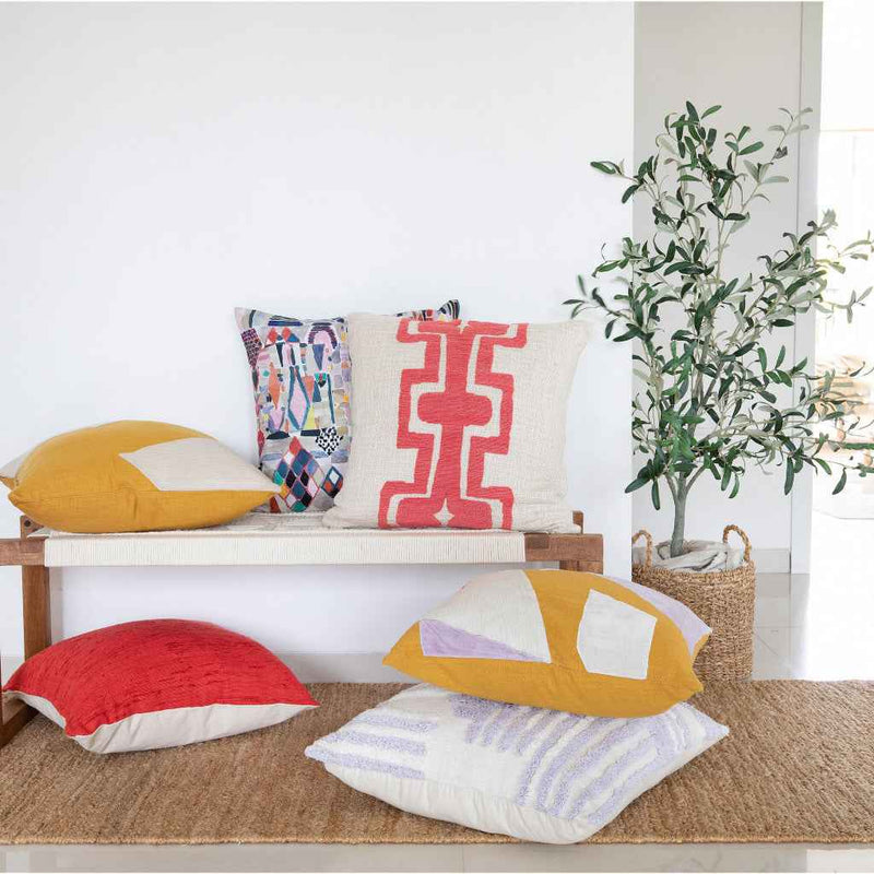 24" X 24" Red Pink Blue Gray And Black Polyester Abstract Zippered Pillow