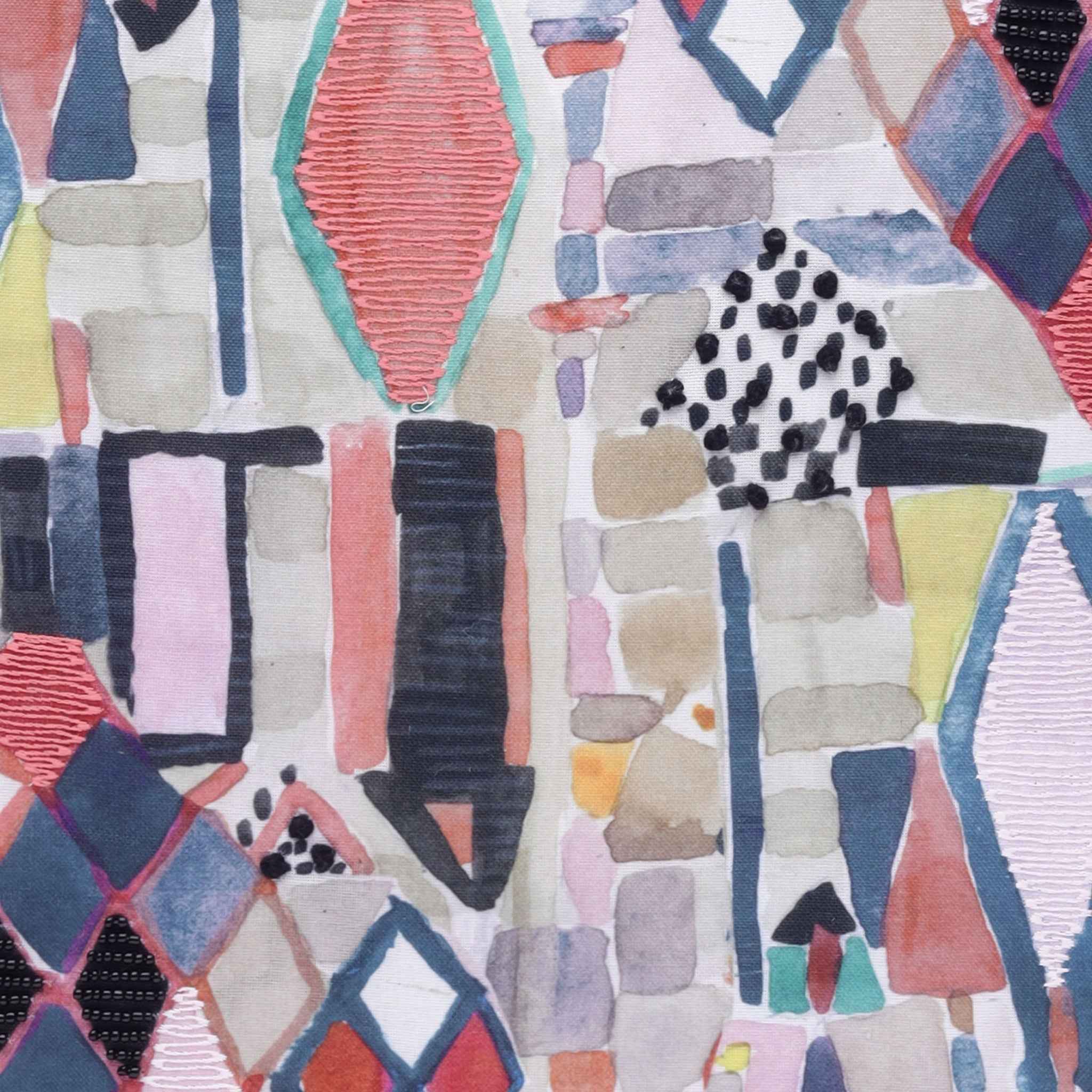 24" X 24" Red Pink Blue Gray And Black Polyester Abstract Zippered Pillow