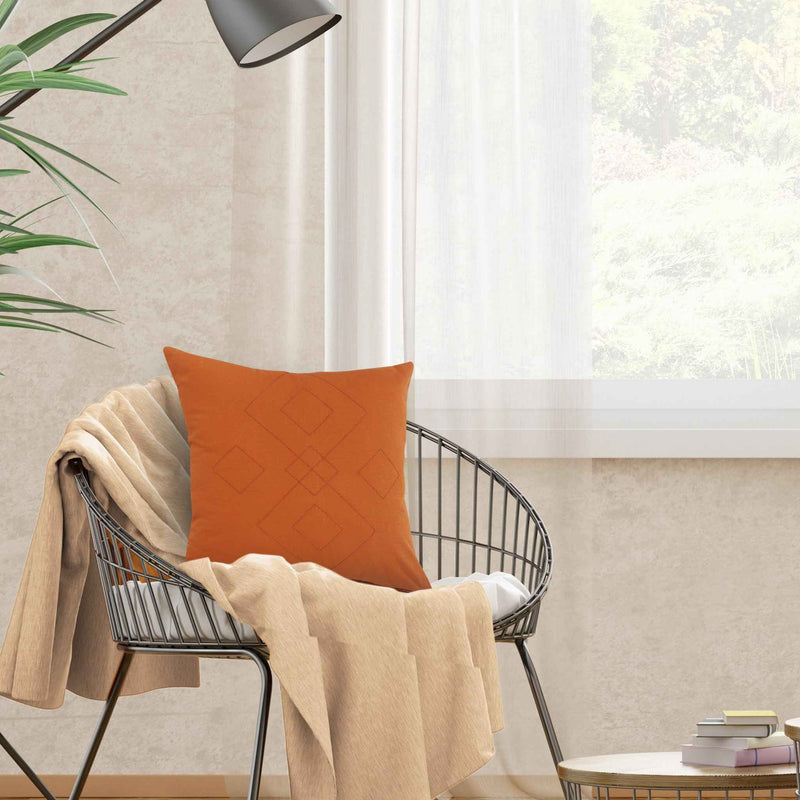 20" X 20" Orange And Dark Orange 100% Cotton Diamond Zippered Pillow