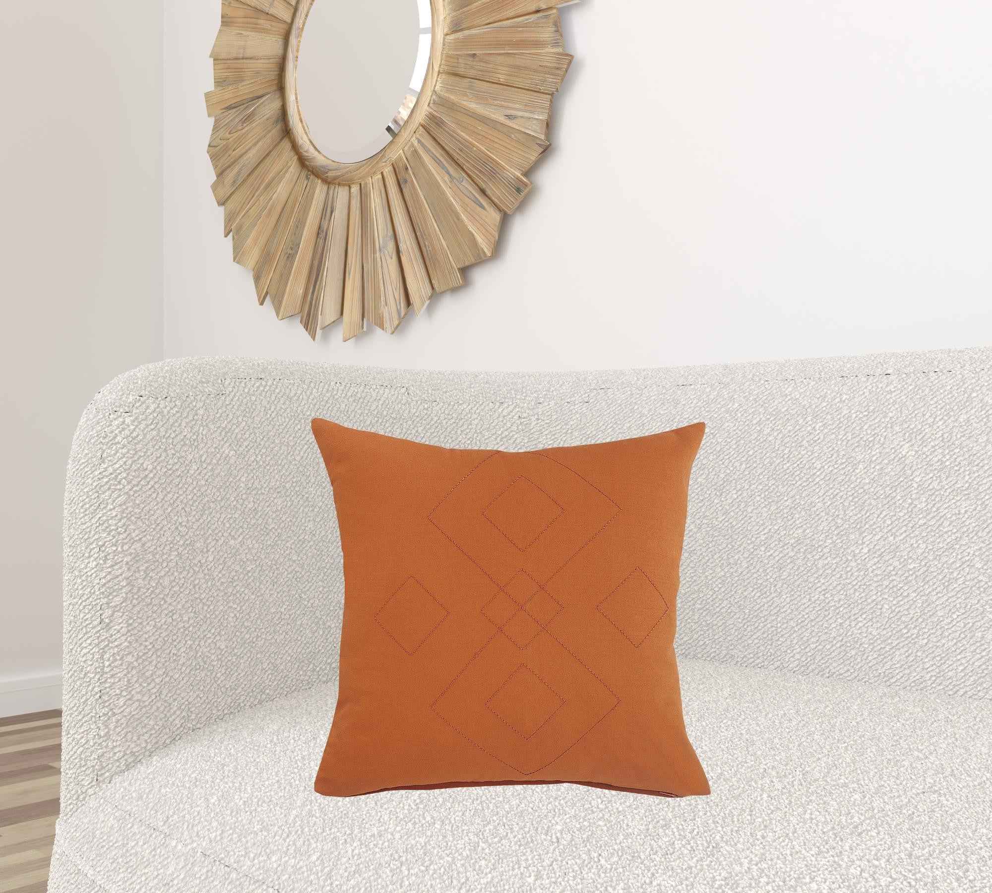 20" X 20" Orange And Dark Orange 100% Cotton Diamond Zippered Pillow