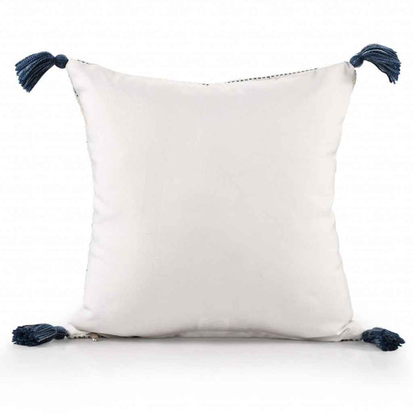 20" X 20" Ivory And Blue Polyester Geometric Zippered Pillow