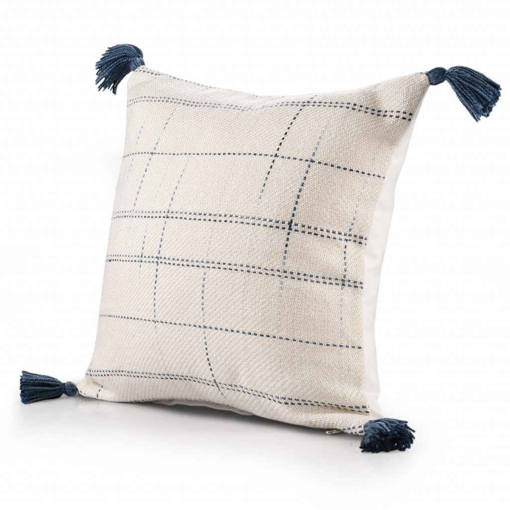20" X 20" Ivory And Blue Polyester Geometric Zippered Pillow