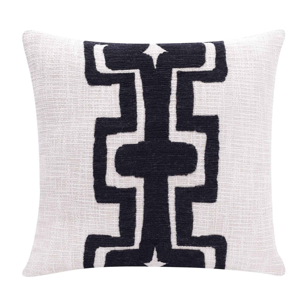 24" X 24" Black And Ivory 100% Cotton Geometric Zippered Pillow