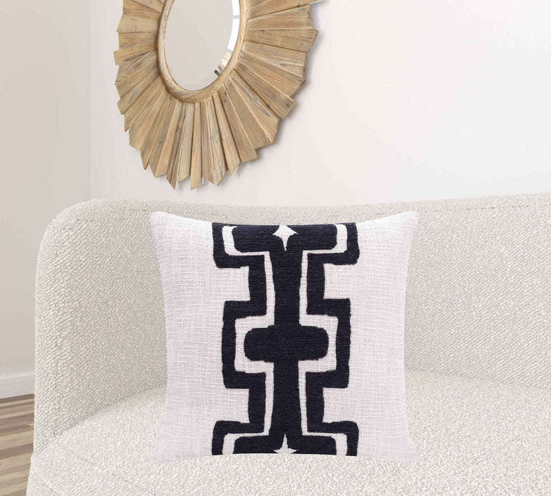 24" X 24" Black And Ivory 100% Cotton Geometric Zippered Pillow