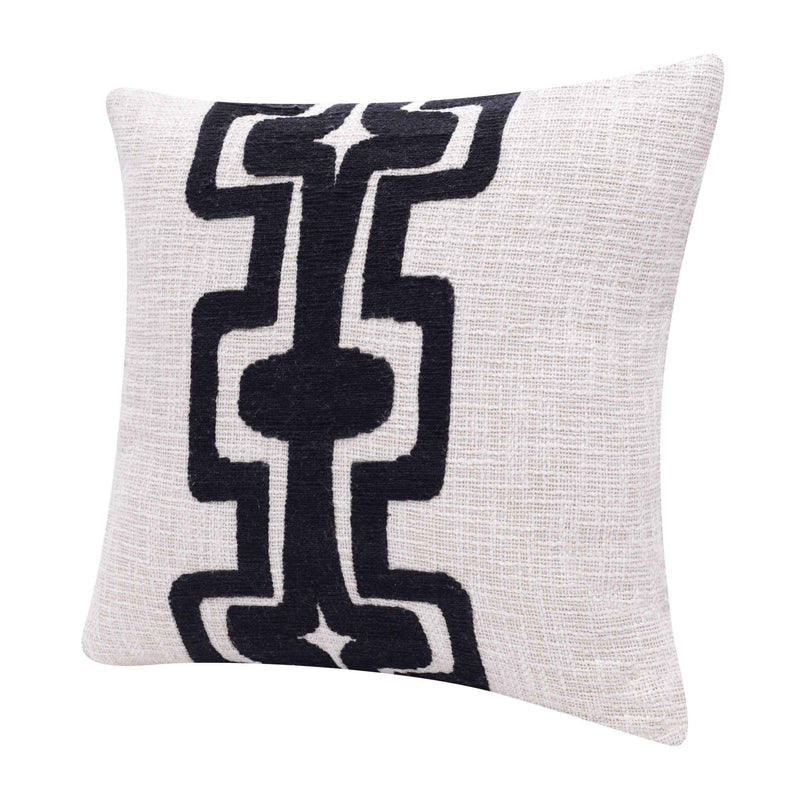 24" X 24" Black And Ivory 100% Cotton Geometric Zippered Pillow