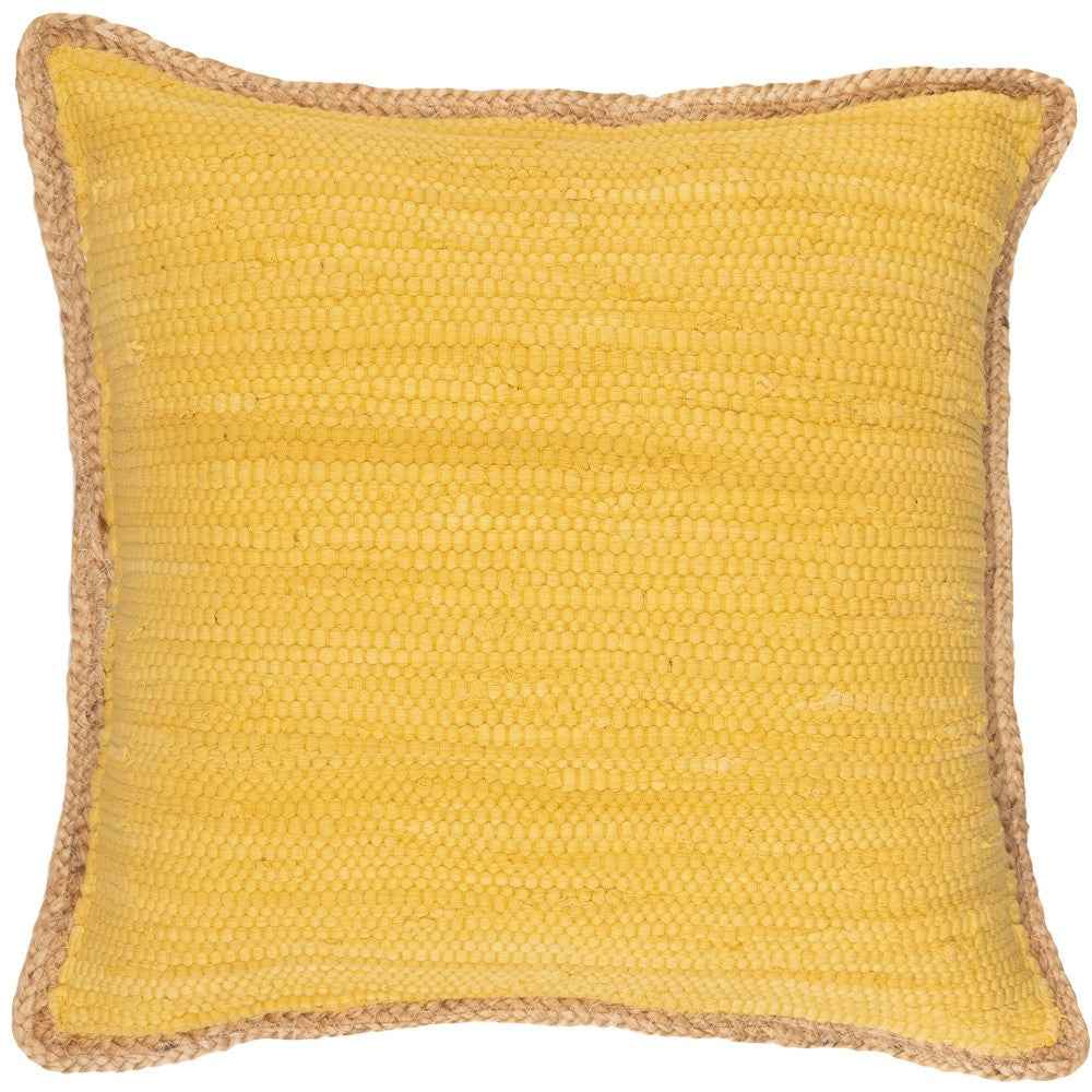 20" X 20" Yellow and Beige Cotton Blend Zippered Pillow