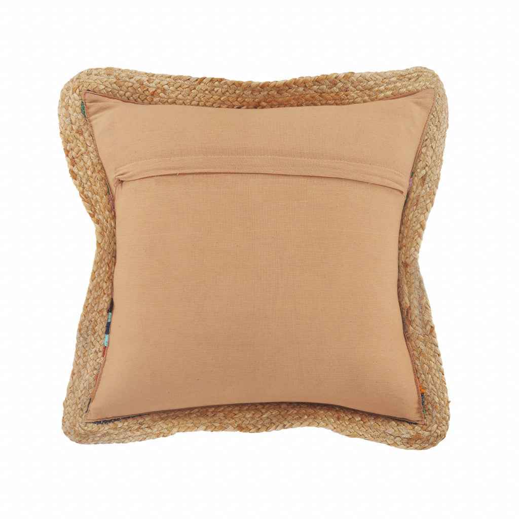 20" X 20" Tan Red Blue Yellow And Orange 100% Cotton Geometric Zippered Pillow