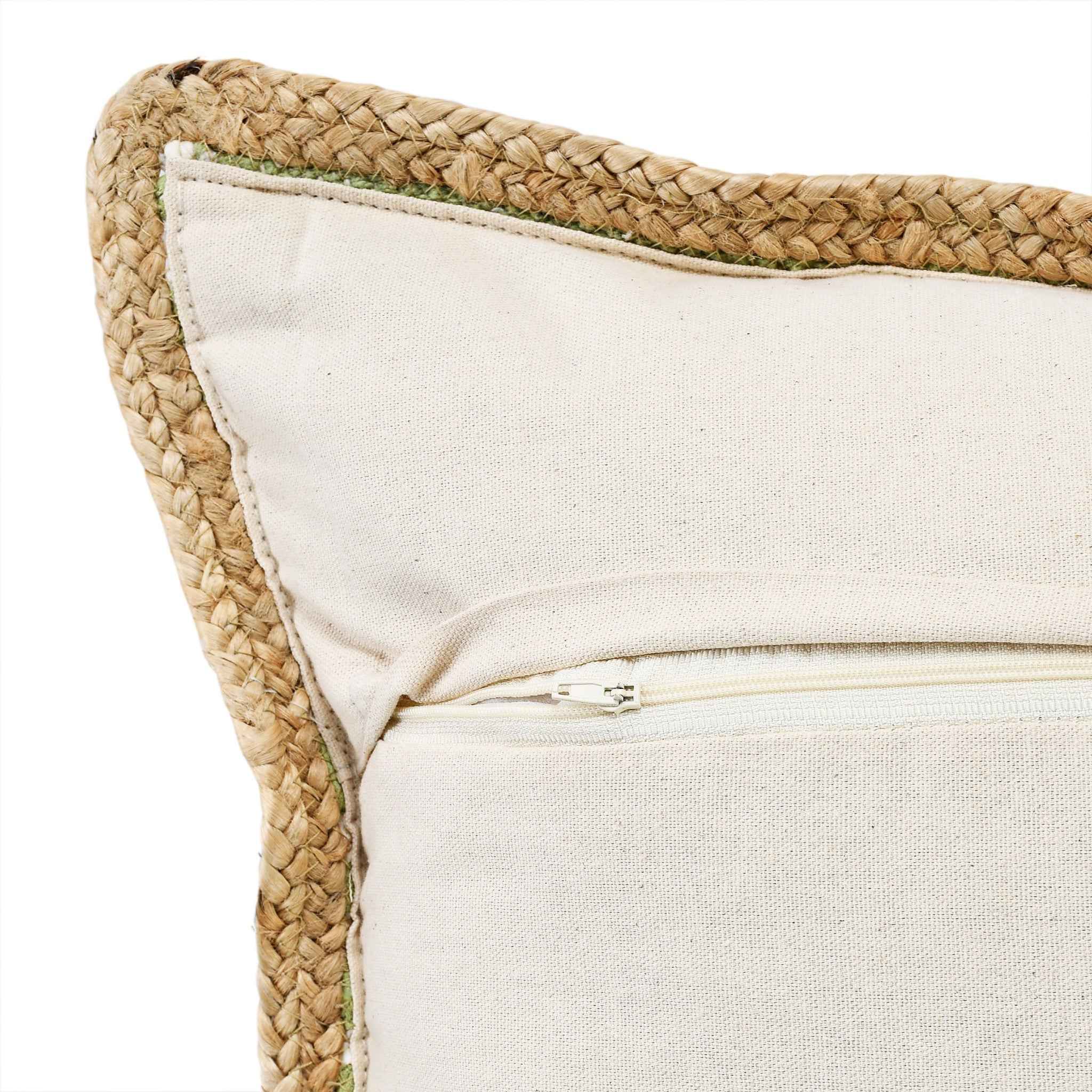 20" X 20" Sweet Pea Green, White And Tan 100% Cotton Striped Zippered Pillow