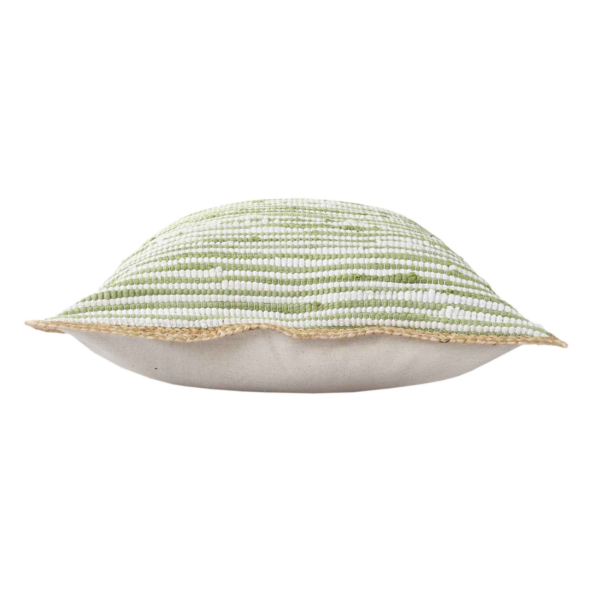20" X 20" Sweet Pea Green, White And Tan 100% Cotton Striped Zippered Pillow