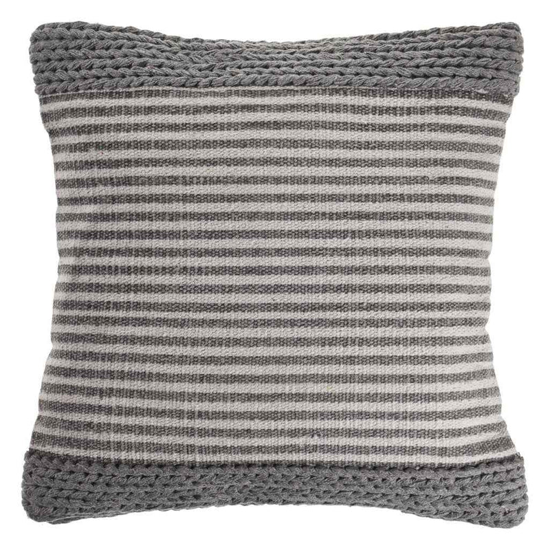 20" X 20" Gray And Ivory 100% Cotton Striped Zippered Pillow