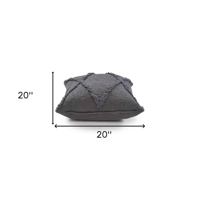 20" X 20" Dark Gray 100% Cotton Geometric Zippered Pillow