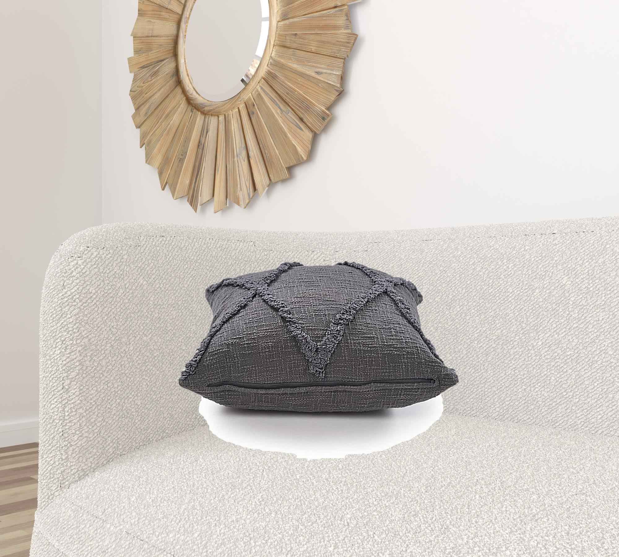 20" X 20" Dark Gray 100% Cotton Geometric Zippered Pillow