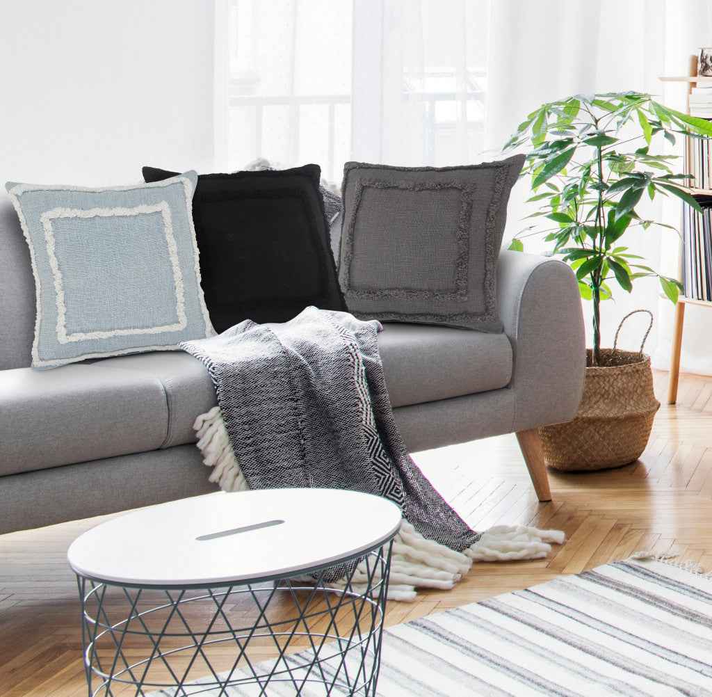 20" X 20" Dark Gray 100% Cotton Geometric Zippered Pillow