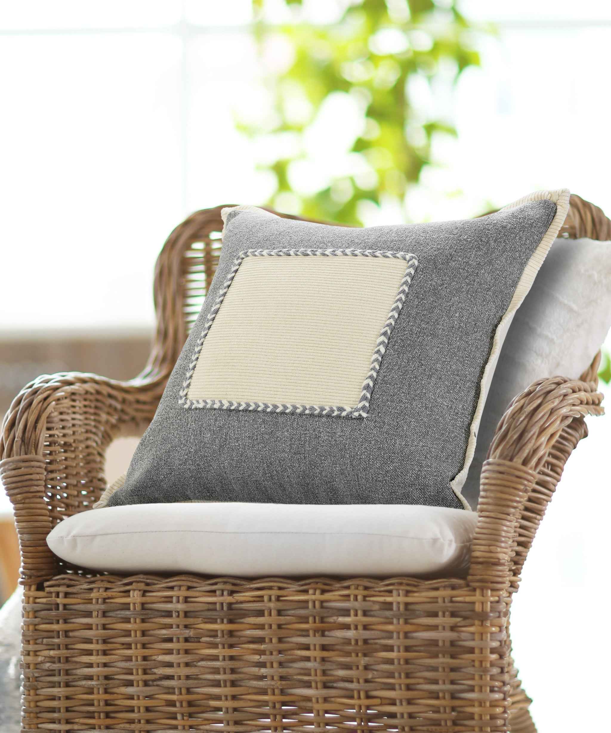 20" X 20" Gray And Cream 100% Cotton Zippered Pillow